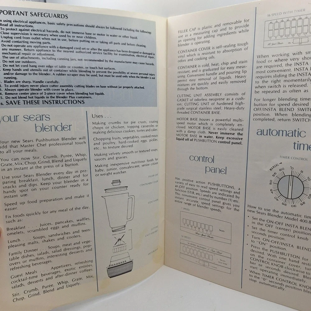 Sears Blender Instructions and Recipes Vintage Booklet Model 400.829500‎
